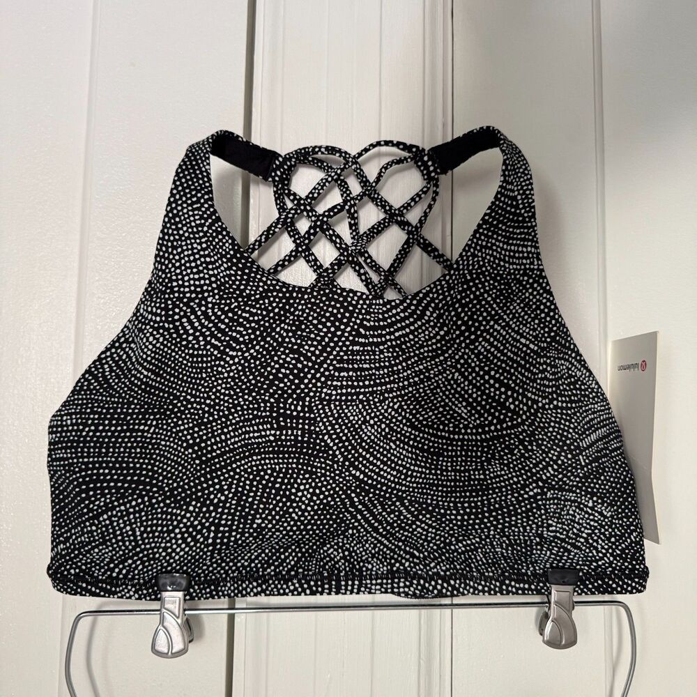 LULULEMON Free To Be Wild High Neck Size 12 Black & White Dotted Sports Bra NWT